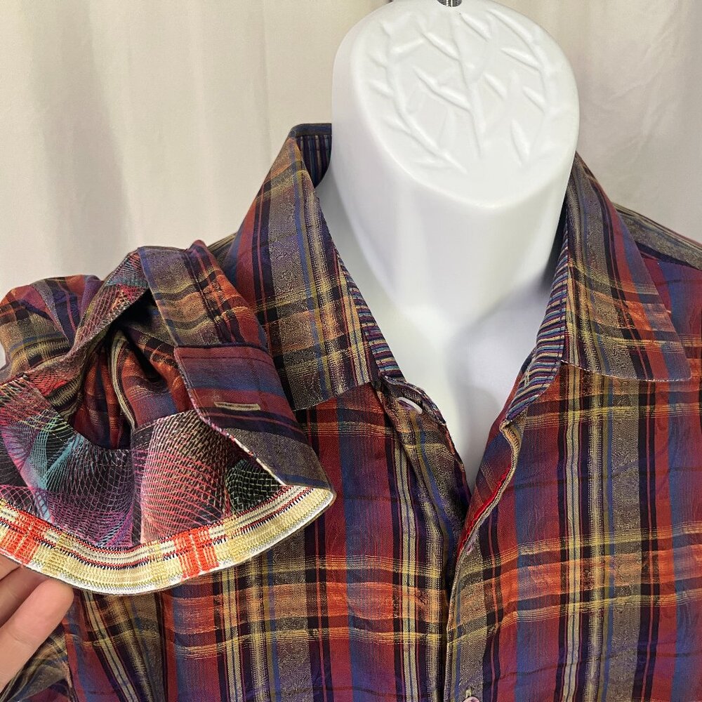 🧵 Robert Graham Men’s Multi Color Detailed Button Up Shirt Blue Yellow Red XL